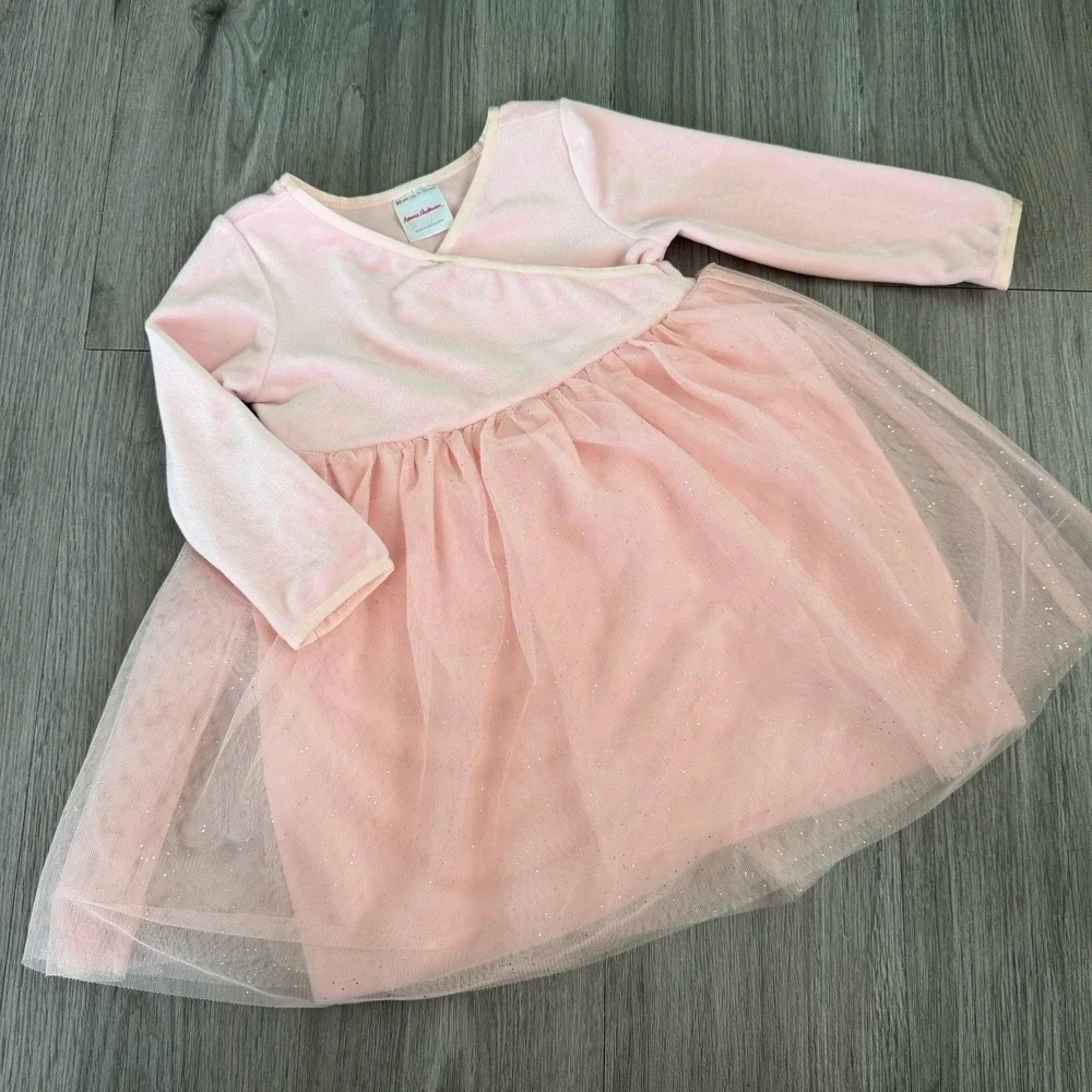 Hanna Andersson Balletcore Princess Pink Empire Waist Glitter Tulle Dress 18-24M